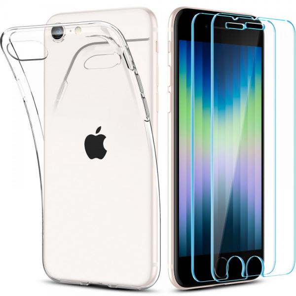 Set carcasa Spigen Liquid Crystal si 2 folii GLAS.tR SLIM compatibila cu iPhone 7/8/SE 2020/2022 Crystal Clear 1 - lerato.ro