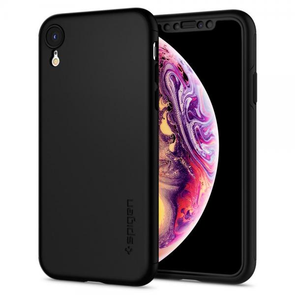 Carcasa Spigen Thin Fit 360 iPhone XR Black cu folie de protectie