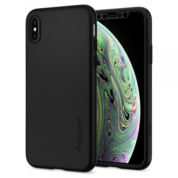 Carcasa Spigen Thin Fit 360 iPhone X/Xs Black cu folie de protectie