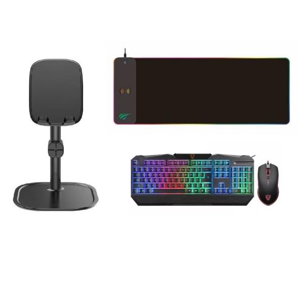 [SuperDEAL] Mousepad gaming Havit MP907 RGB + Kit tastatura si mouse gaming Motospeed S69 + Suport universal tableta si telefon Baseus Black