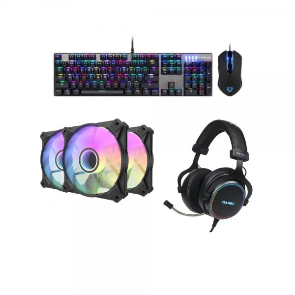 [SuperDEAL] Kit tastatura mecanica si mouse gaming Motospeed CK888 + Casti gaming Dareu EH925 RGB + Set 3 coolere pentru hard disk darkFlash Infinity 8 RGB