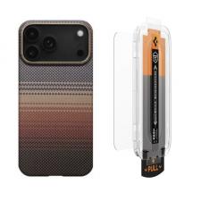 [Combo] iPhone 17 Pro Max, Carcasa Pitaka Ultra Slim Sunset cu Magnetic Ring + Folie sticla securizata Spigen Glass tR EZ Fit Pro HD