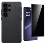 [Combo] Samsung Galaxy S25 Ultra, Carcasa PITAKA PIN Button Plain + Folie protectie transparenta Case Friendly ESR Privacy 2 - lerato.ro