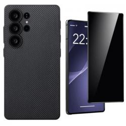 [Combo] Samsung Galaxy S25 Ultra, Carcasa PITAKA PIN Button Plain + Folie protectie transparenta Case Friendly ESR Privacy