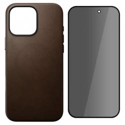 [Combo] iPhone 16 Pro Max, Carcasa NOMAD Traditional Leather MagSafe + 2 folii sticla securizata Tech-Protect Glass Spy Plus Privacy