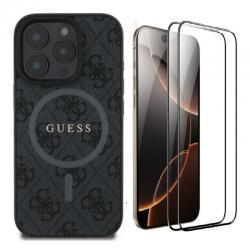 [Combo] iPhone 16 Pro, Husa Guess 4G Ring Classic Logo MagSafe + 2 folii sticla Mobile Origin EasyGlass