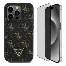 [Combo] iPhone 16, Husa Guess New 4G Triangle + Folie sticla securizata Guess Screen Protector Privacy