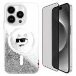 [Combo] iPhone 16, Husa Karl Lagerfeld Liquid Glitter Choupette Head MagSafe + Folie sticla securizata Guess Screen Protector Privacy 2 - lerato.ro