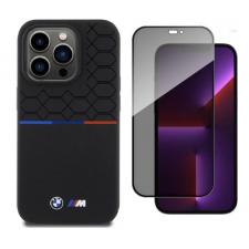 [Combo] iPhone 15 Pro, Carcasa BMW M Silicone Pattern cu MagSafe + Folie sticla securizata Wozinsky Privacy Anti Spy
