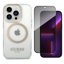 [Combo] iPhone 15 Pro, Carcasa Guess Metal Outline Magsafe + Folie sticla securizata Wozinsky Privacy Anti Spy