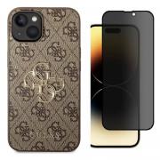 [Combo] iPhone 15, Husa Guess 4G Big Metal Logo + Folie sticla HOFI Anti Spy 9H Privacy