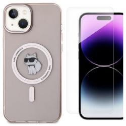 [Combo] iPhone 15 Plus, Carcasa Karl Lagerfeld IML Choupette, Ring MagSafe + Folie protectie transparenta Case Friendly Wozinsky Tempered Glass