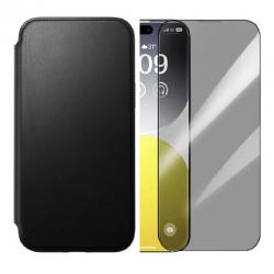 [Combo] iPhone 15 Plus, Husa din piele naturala NOMAD Leather Folio MagSafe + Folie sticla Baseus Diamond Privacy