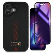[Combo] iPhone 16 Plus, Carcasa Red Bull Carbon Fiber Power Bar cu MagSafe + Folie protectie sticla securizata 3mk Rainbow Privacy