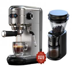 [Combo] Electrocasnice mici, Espressor cu Spumar lapte HiBREW H11, 19 bar, 1450W, 1100ml + Rasnita de cafea electrica HiBREW G3