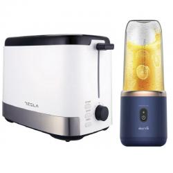 [Combo] Electrocasnice mici, Prajitor de paine Tesla TS300BWX, 800W + Blender Wireless portabil Deerma NU06, 140W