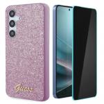 [Combo] Samsung Galaxy S24 Plus, Carcasa Guess Glitter Script + 2 folii sticla cu sistem de montare Case friendly Spigen GLAStR EZ FIT 2 - lerato.ro