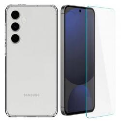 [Combo] Samsung Galaxy S24 FE, Carcasa Spigen Liquid Crystal + 2 folii sticla cu sistem de montare Case friendly Spigen GLAStR EZ FIT