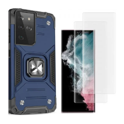 [Combo] Samsung Galaxy S22 Ultra, Carcasa Wozinsky Ring Armor cu Magnetic Holder + 2 folii sticla cu lampa UV Glastify UVTG