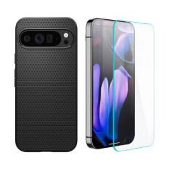 [Combo] Google Pixel 9 Pro XL, Carcasa Spigen Liquid Air + 2 folii sticla Case friendly Spigen GLAStR EZ FIT