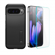 [Combo] Google Pixel 9 Pro XL, Carcasa Spigen Tough Armor + 2 folii sticla Case friendly Spigen GLAStR EZ FIT