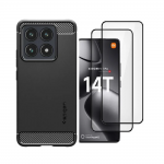 [Combo] Xiaomi 14T Pro, Carcasa Spigen Rugged Armor + 2 folii protectie HOFI Full Cover Pro 2 - lerato.ro