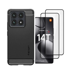 [Combo] Xiaomi 14T Pro, Carcasa Spigen Rugged Armor + 2 folii protectie HOFI Full Cover Pro