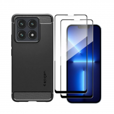 [Combo] Xiaomi 14T Pro, Carcasa Spigen Rugged Armor + 2 folii sticla Wozinsky Full Glue