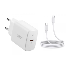 [Combo] Incarcatoare si Cabluri, Incarcator retea Spigen Essential EE201EU + Cablu USB-C/USB-C Joyroom S-CC060A9
