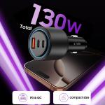 Incarcator auto TECH-PROTECT CC04, USB si 2x USB-C, PD 130W, Negru 4 - lerato.ro