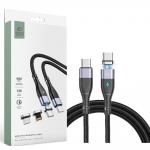 Cablu pentru incarcare si transfer de date TECH-PROTECT 3 in 1 Magnetic, LED, USB-C - USB Type-C/Micro-USB/Lightning, 3A, 60W, 1m, Gri