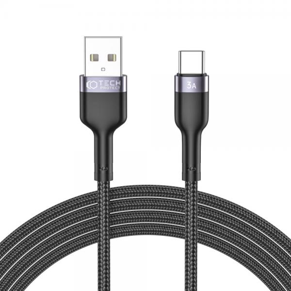 Cablu pentru incarcare si transfer de date TECH-PROTECT UltraBoost, USB/USB Type-C, 3A, 2m, Negru
