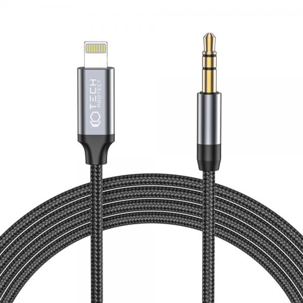 Cablu TECH-PROTECT UltraBoost, tata Lightning la tata jack 3.5 mm, 1m, Negru