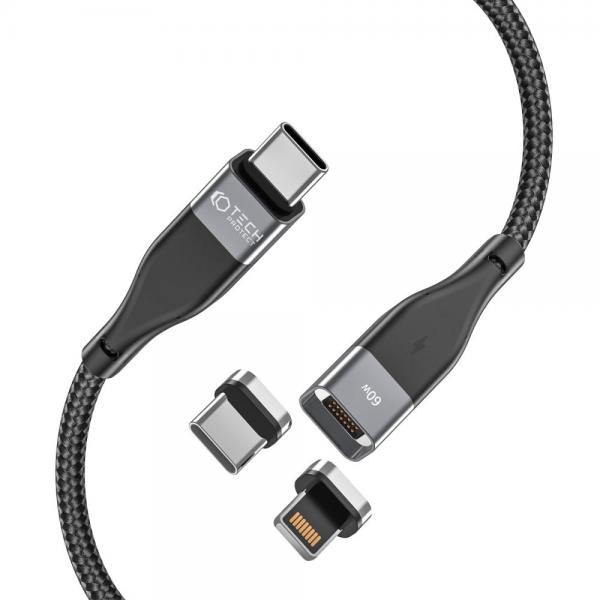 Cablu pentru incarcare si transfer de date TECH-PROTECT UltraBoost 2 in 1 Magnetic, USB-C - Lightning/USB-C, PD 60W, 3A, 1m, Negru