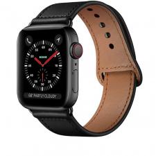 Curea piele Tech-Protect Leatherfit compatibila cu Apple Watch 4/5/6/7/8/SE/Ultra 42/44/45/49mm Black