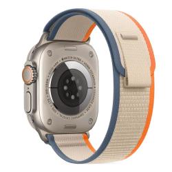 Curea material textil Tech-Protect Nylon Stripe compatibila cu Apple Watch 4/5/6/7/8/9/10/SE/Ultra1/2 42/44/45/46/49mm Cream/Orange