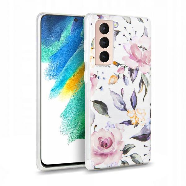 Carcasa Tech-Protect Floral compatibila cu Samsung Galaxy S21 FE 5G White 1 - lerato.ro
