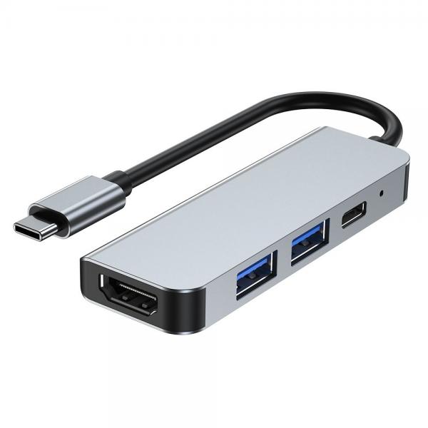 Adaptor HUB aluminiu 4-in-1 Tech-Protect V2 USB Type-C - 2x USB 3.0, 1x USB Type-C, 1x HDMI, Gri