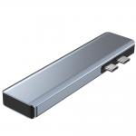 Adaptor HUB aluminiu 7-in-1 Tech-Protect V5 Dual USB Type-C - 2x USB Type-C, 2x USB 3.0, 1x HDMI, 1x MicroSD, 1x SD, Gri