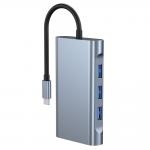 Adaptor HUB aluminiu Tech-Protect V6 USB-C, 7 porturi, USB 3.0, USB 2.0, USB Type-C, HDMI, RJ45, VGA, Gri