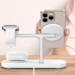 Statie de incarcare 3 in 1 TECH-PROTECT A45 Magnetic, Compatibila MagSafe, Wireless Charge, 15W, Cablu USB-C 1m inclus, Alb 3 - lerato.ro