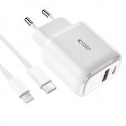 Incarcator retea TECH-PROTECT C20W, USB/USB-C, Quick Charge 3.0, Power Delivery 20W, Cablu Lightning inclus, Alb