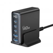 Incarcator retea TECH-PROTECT Desktop GaN, 2x USB si 3x USB-C, PD 140W, Quick Charge 3.0, Negru