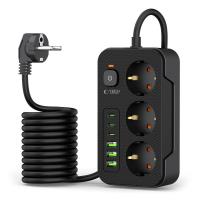 Priza alimentare TECH-PROTECT PC3X6, 3x AC, 3x USB, 3x USB-C, Lungime cablu 2m, Negru