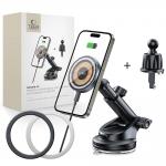 Suport auto Tech-Protect V5 Magnetic 2 in 1, Compatibil MagSafe, Dashboard/Air Vent Mount, 15W, Cablu USB-C 1m inclus, Negru 9 - lerato.ro