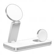 Statie de incarcare 3 in 1 TECH-PROTECT QI15W-A47, Compatibila MagSafe, Wireless, 15W, Cablu USB-C 1m inclus, Alb