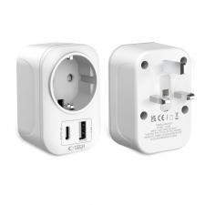 Adaptor retea Tech-Protect TA100, Priza UK la EU, 2500W, 2.4A, Alb
