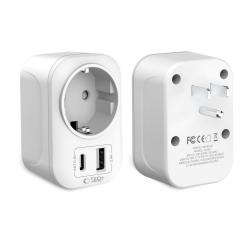 Adaptor retea Tech-Protect TA100, Priza US la EU, 2500W, 2.4A, Alb