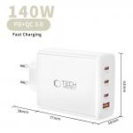 Incarcator retea Tech-Protect NC140W-GAN, 3x USB-C, 1x USB-A, Power Delivery 140W, Alb 6 - lerato.ro
