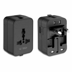 Adaptor retea Tech-Protect TA300, 1x USB-A, 1x USB-C, 1920W, Compatibil cu prize EU/UK/US/AU, Negru
